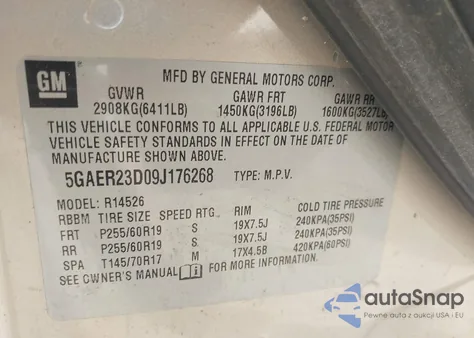 2009 Buick Enclave Cxl z USA, uszkodzony, nr VIN 5GAER23D09J176268